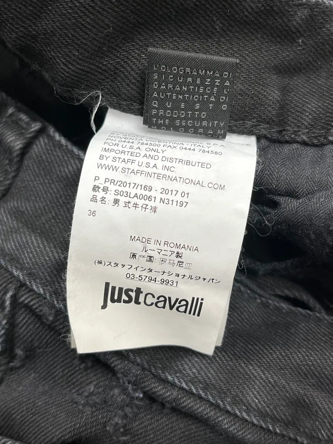 SS2017 Cavalli Black Denim Slim Distressed Jeans AxSdjCN 12