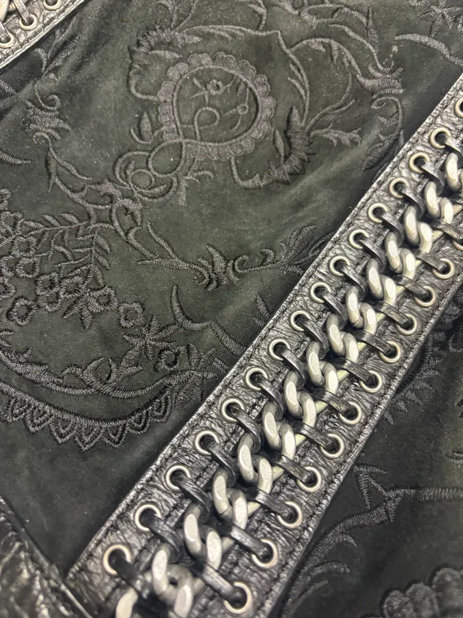 2000s Cavalli Black Leather Embroidered Chain Handle Bag cNbSPkC 8