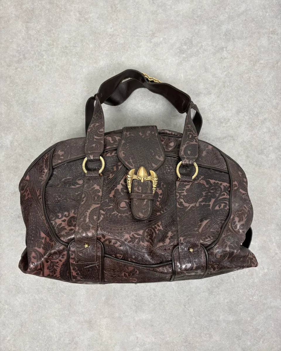 AW2007 Cavalli Paisley Embossed Brown Leather Handle Bag zUXncrw 0