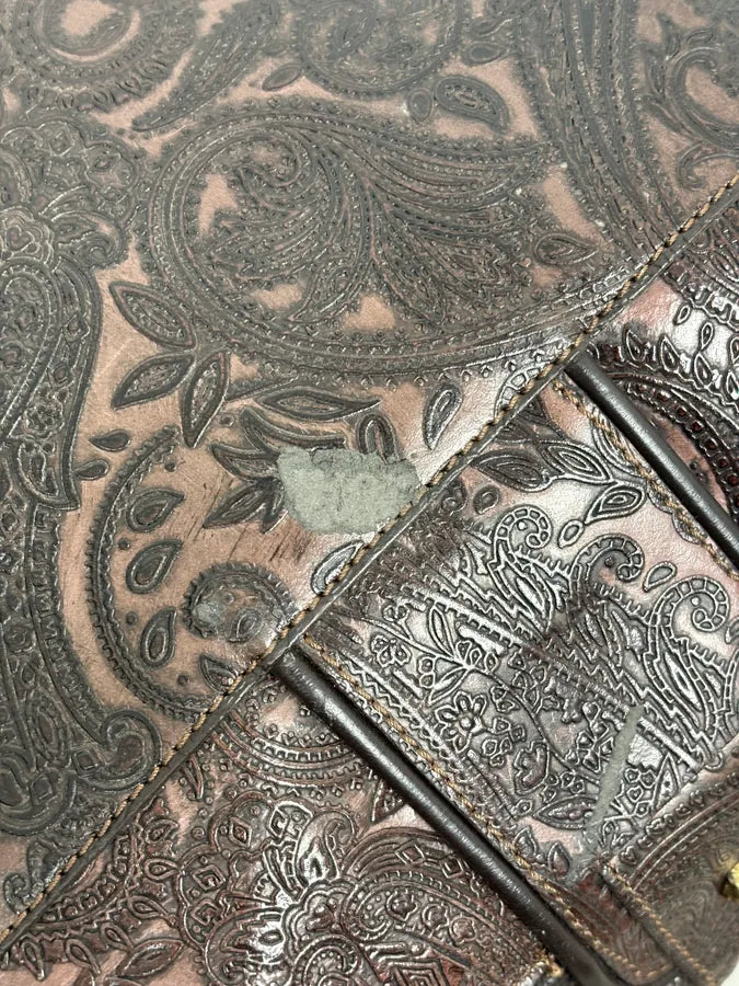 AW2007 Cavalli Paisley Embossed Brown Leather Handle Bag zUXncrw 12