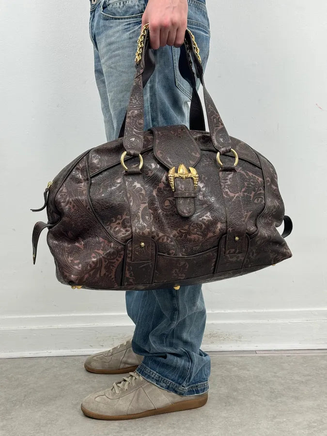 AW2007 Cavalli Paisley Embossed Brown Leather Handle Bag zUXncrw 1