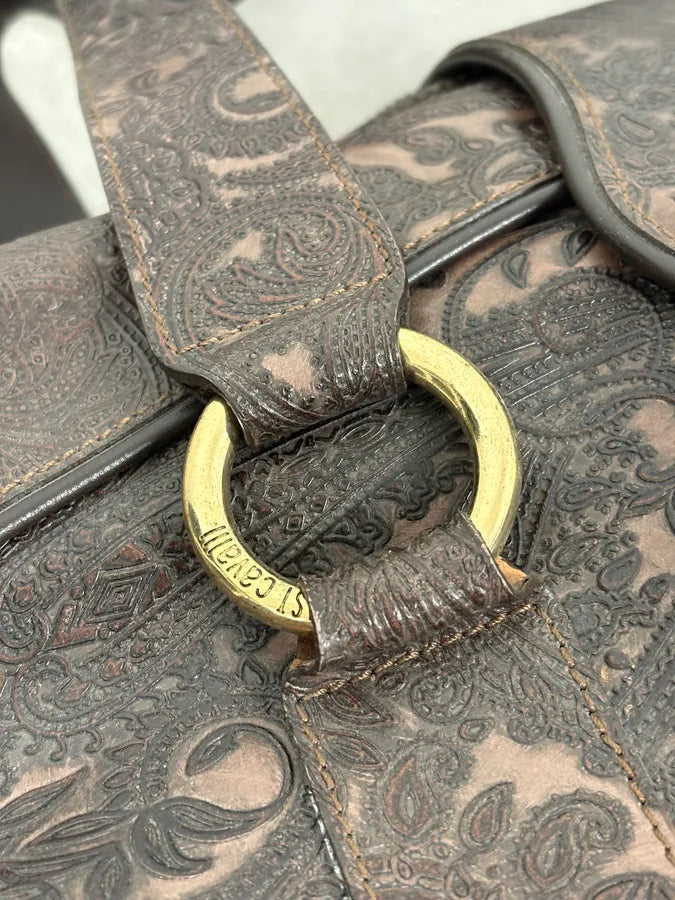 AW2007 Cavalli Paisley Embossed Brown Leather Handle Bag zUXncrw 9