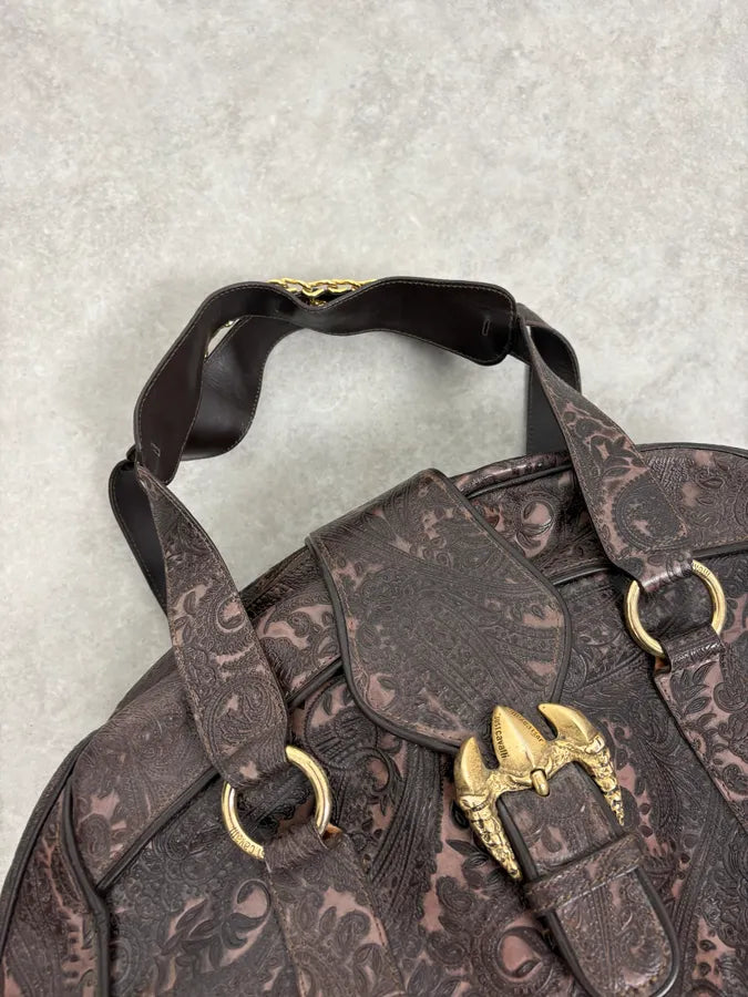 AW2007 Cavalli Paisley Embossed Brown Leather Handle Bag zUXncrw 4