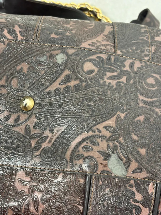 AW2007 Cavalli Paisley Embossed Brown Leather Handle Bag zUXncrw 13