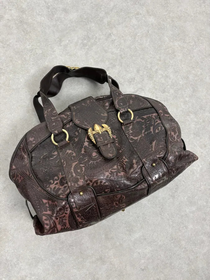 AW2007 Cavalli Paisley Embossed Brown Leather Handle Bag zUXncrw 3