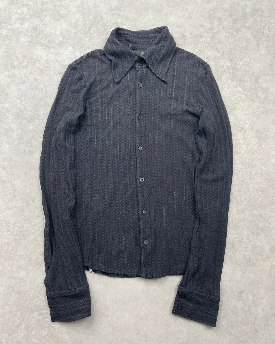 2000s Cavalli Black Mesh Naked Women Graphic Shirt SzatRzW 4