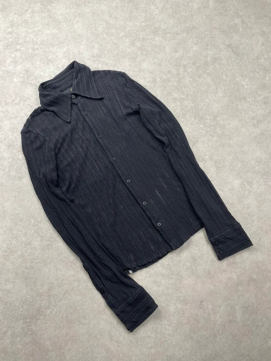 2000s Cavalli Black Mesh Naked Women Graphic Shirt SzatRzW 5