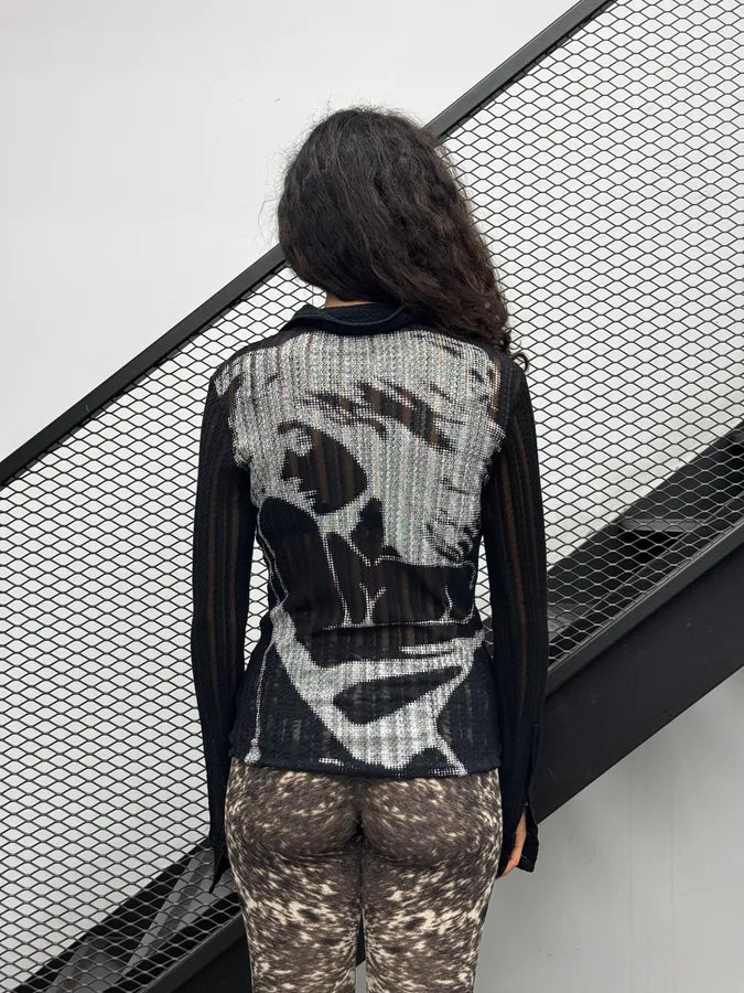 2000s Cavalli Black Mesh Naked Women Graphic Shirt SzatRzW 2