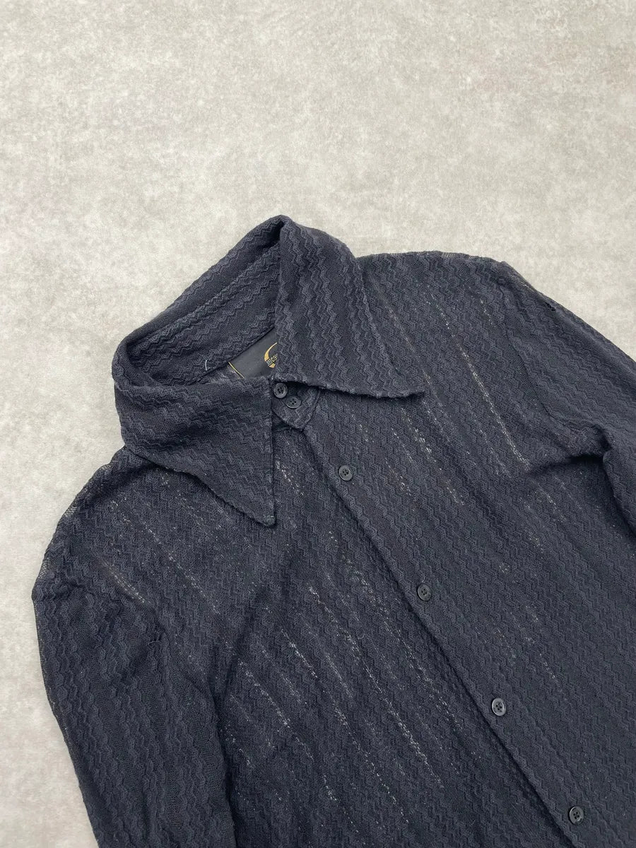 2000s Cavalli Black Mesh Naked Women Graphic Shirt SzatRzW 6