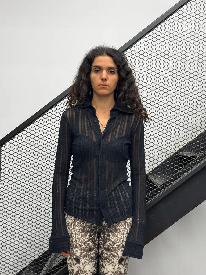 2000s Cavalli Black Mesh Naked Women Graphic Shirt SzatRzW 3