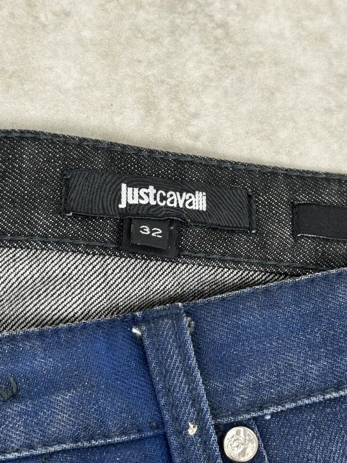 FW2014 Cavalli Blue Two Tone Slim Denim Jeans yhgWbTK 11