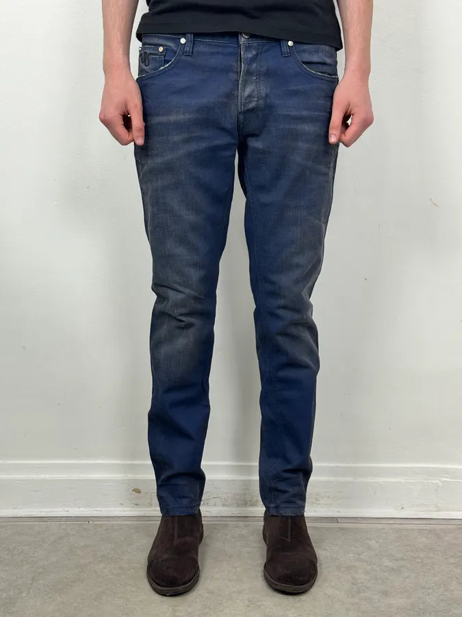 FW2014 Cavalli Blue Two Tone Slim Denim Jeans yhgWbTK 1