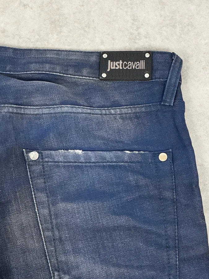 FW2014 Cavalli Blue Two Tone Slim Denim Jeans yhgWbTK 10