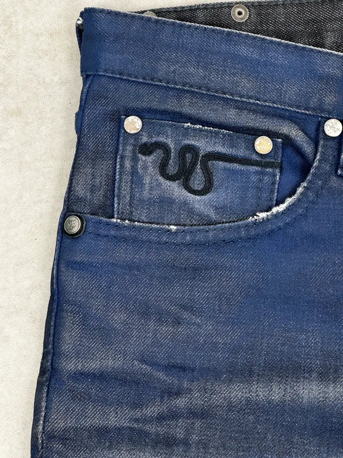 FW2014 Cavalli Blue Two Tone Slim Denim Jeans yhgWbTK 7