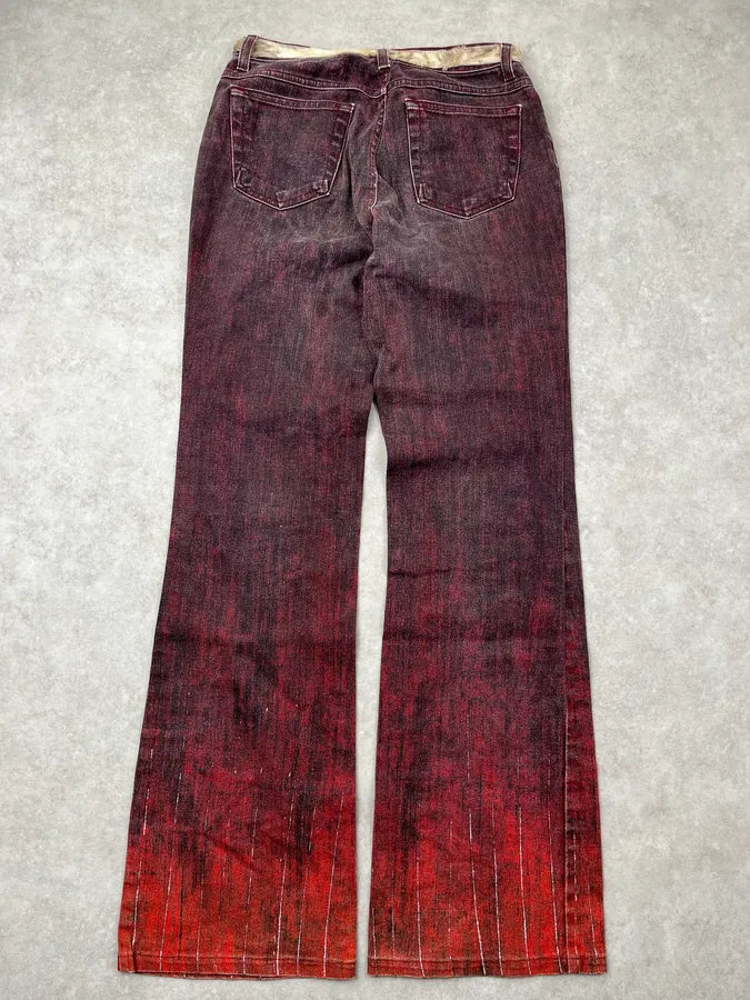 2000s Cavalli Bordeaux Denim Flared Pants DNOEMlU 4