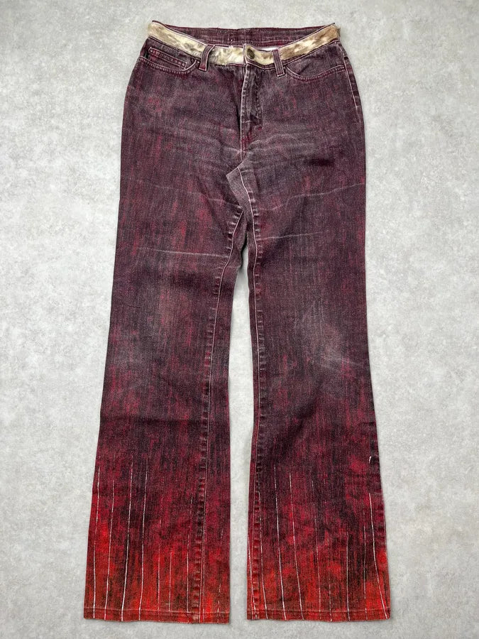 2000s Cavalli Bordeaux Denim Flared Pants DNOEMlU 0
