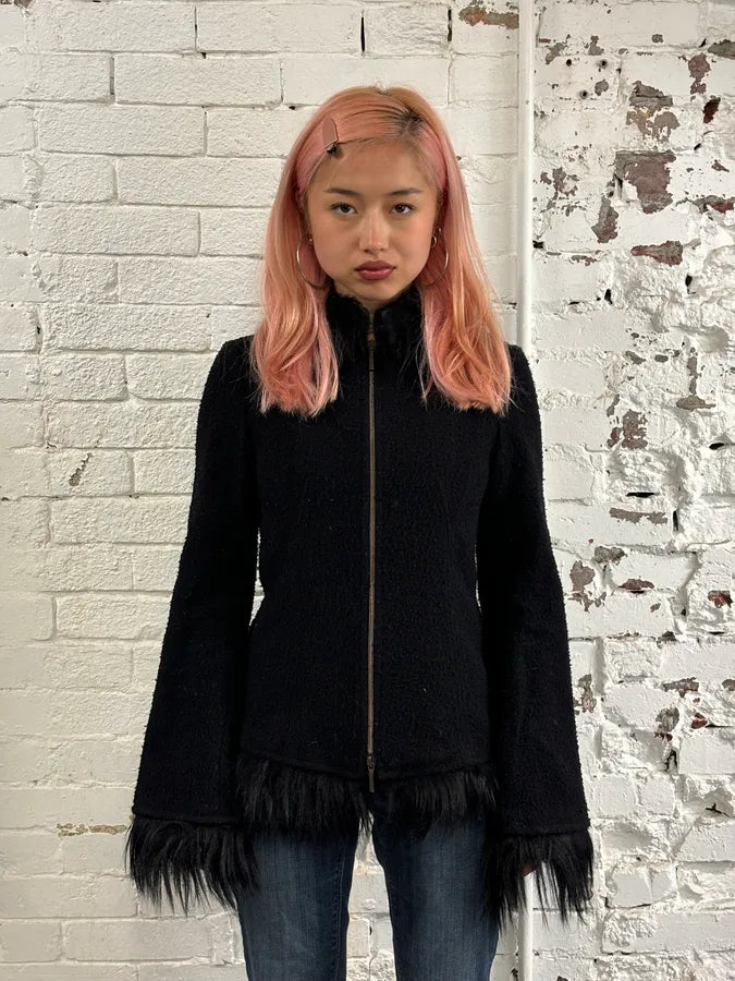 2000s Cavalli Wool Fur-Trim Zip-up Jacket  VnywirT 0