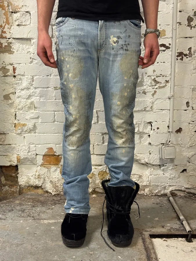 AW2007 Cavalli Light Jeans Denim Distressed Gold Embroidered Jeans JyNwFyn 1