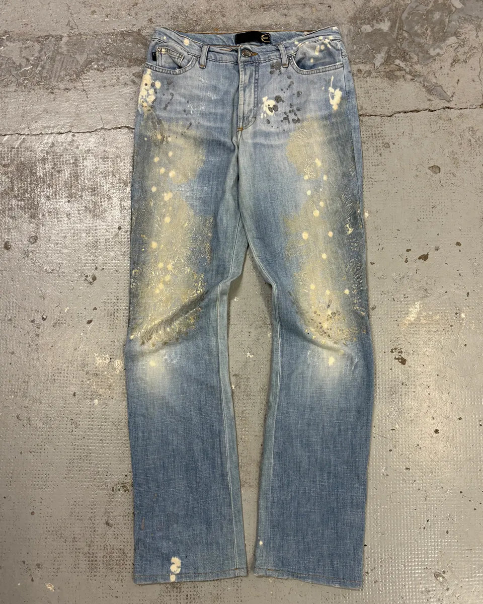 AW2007 Cavalli Light Jeans Denim Distressed Gold Embroidered Jeans JyNwFyn 0