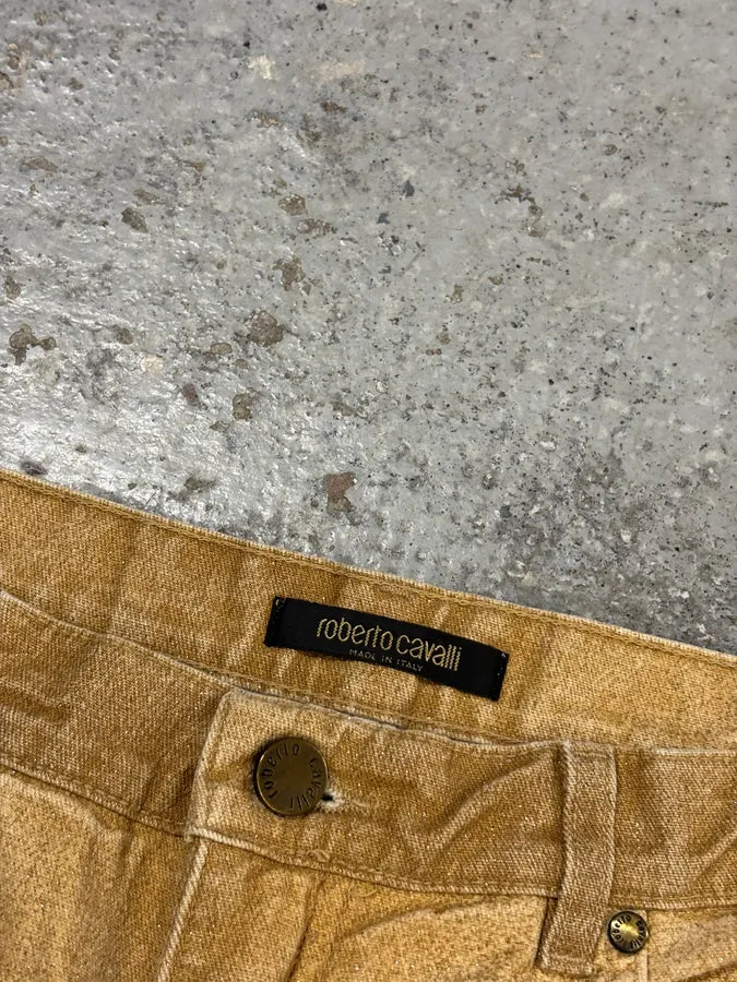 2000s Roberto Cavalli Gold Glitter Gradient Wide Leg Pants  OsblKuA 5