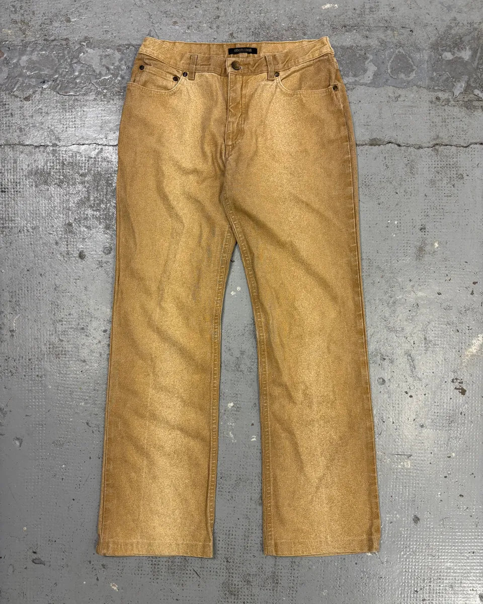 2000s Roberto Cavalli Gold Glitter Gradient Wide Leg Pants  OsblKuA 0