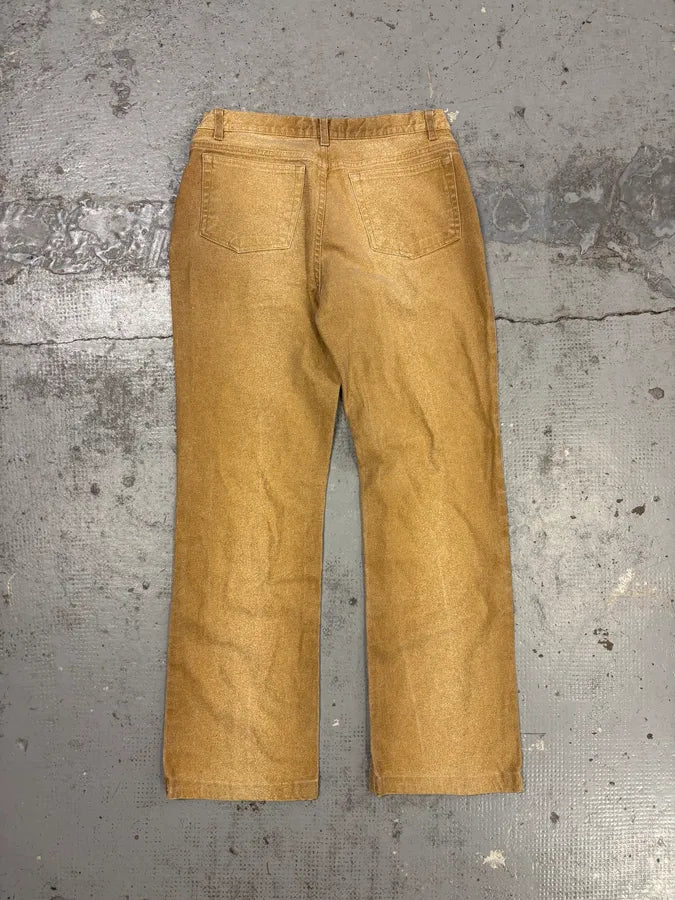 2000s Roberto Cavalli Gold Glitter Gradient Wide Leg Pants  OsblKuA 6