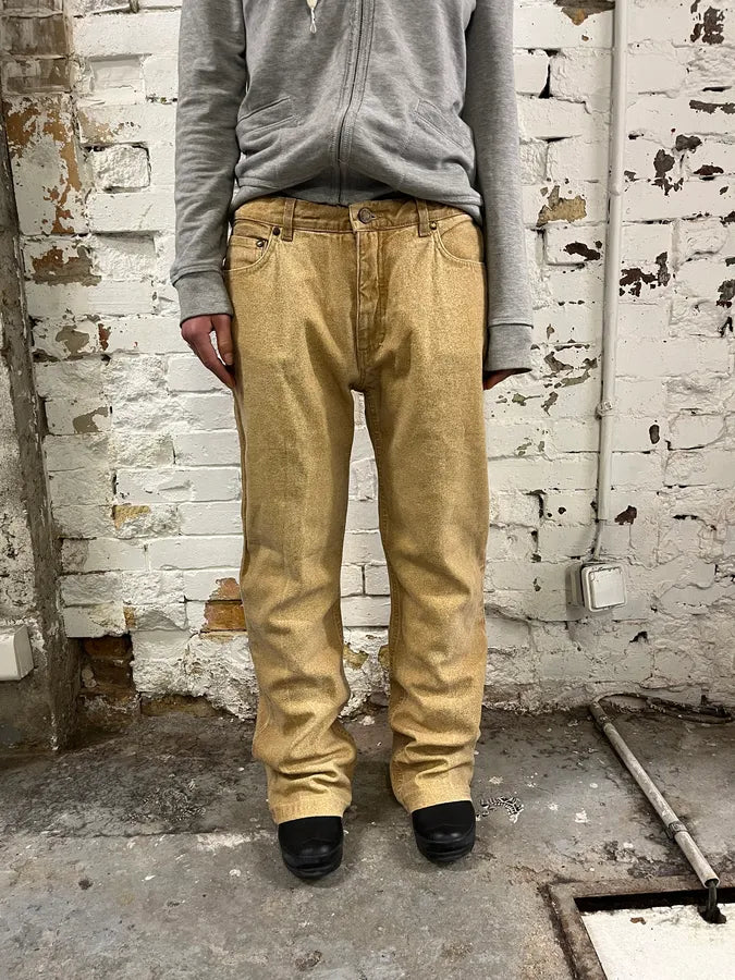 2000s Roberto Cavalli Gold Glitter Gradient Wide Leg Pants  OsblKuA 1