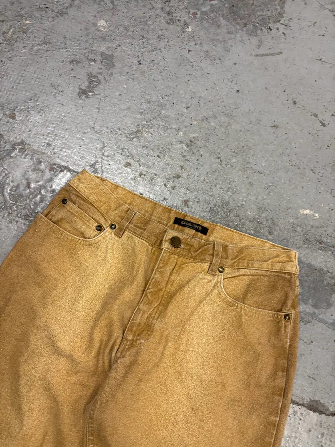 2000s Roberto Cavalli Gold Glitter Gradient Wide Leg Pants  OsblKuA 4