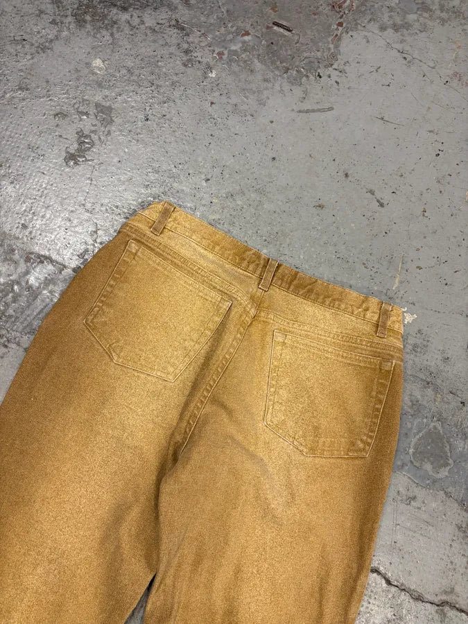 2000s Roberto Cavalli Gold Glitter Gradient Wide Leg Pants  OsblKuA 7