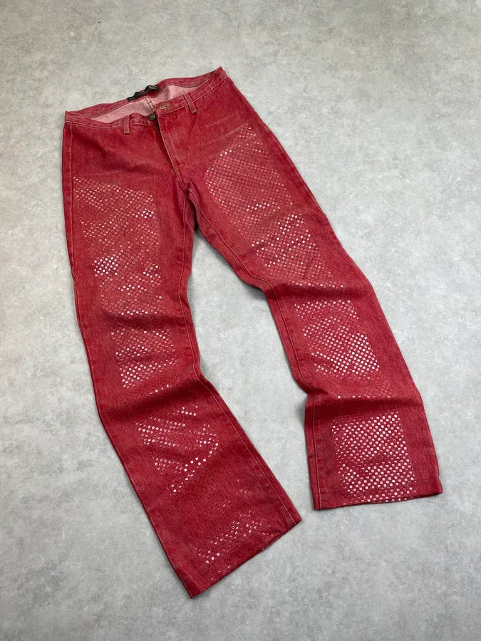2000s Cavalli Red Denim Sequin Flare Jeans NjFBppN 1