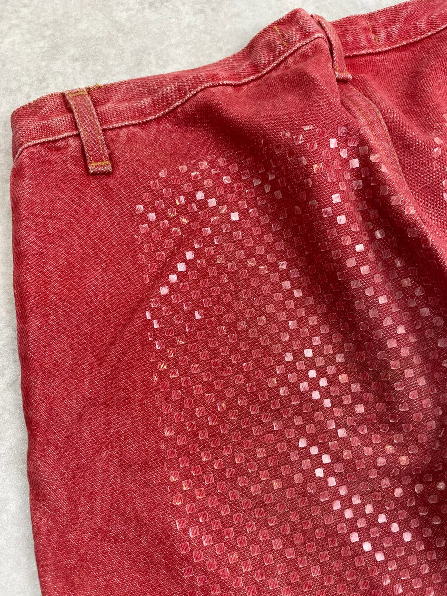 2000s Cavalli Red Denim Sequin Flare Jeans NjFBppN 8