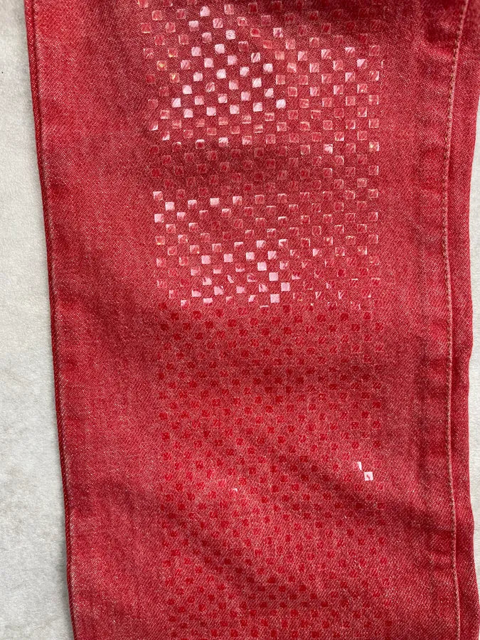 2000s Cavalli Red Denim Sequin Flare Jeans NjFBppN 7