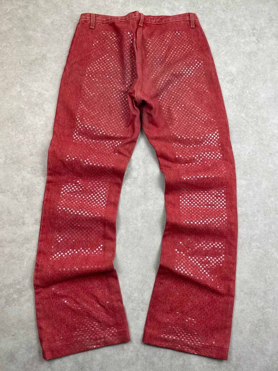 2000s Cavalli Red Denim Sequin Flare Jeans NjFBppN 2