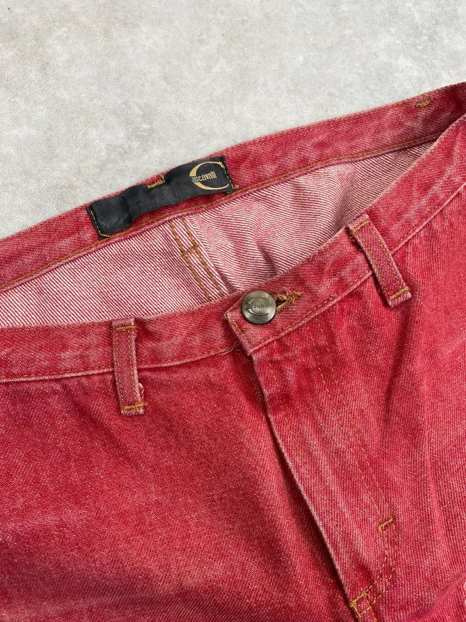 2000s Cavalli Red Denim Sequin Flare Jeans NjFBppN 6