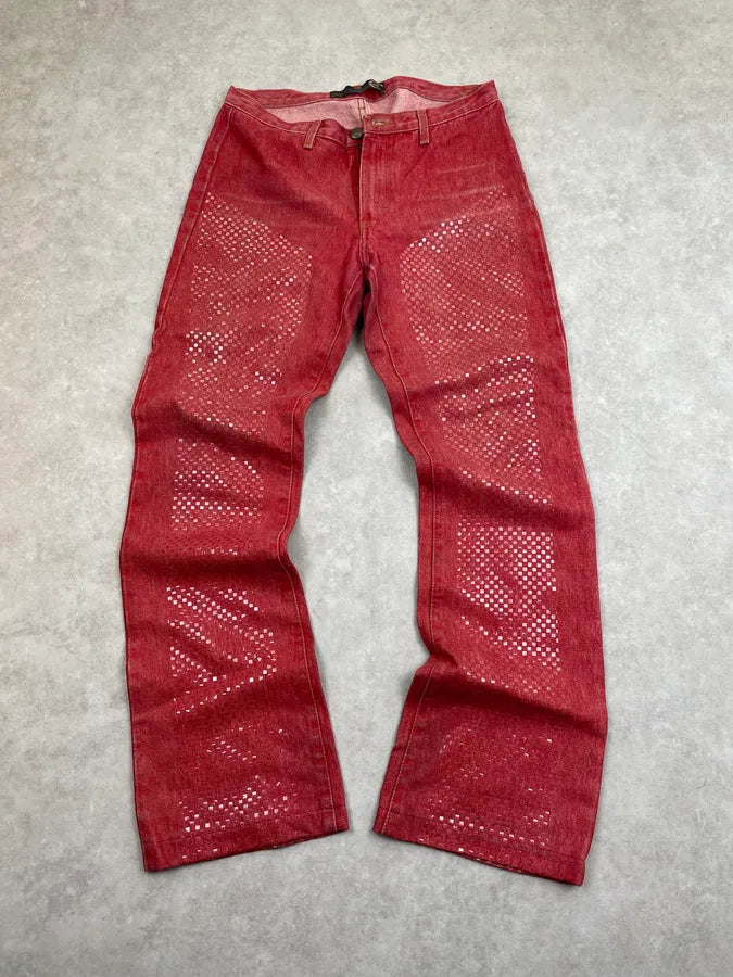 2000s Cavalli Red Denim Sequin Flare Jeans NjFBppN 0