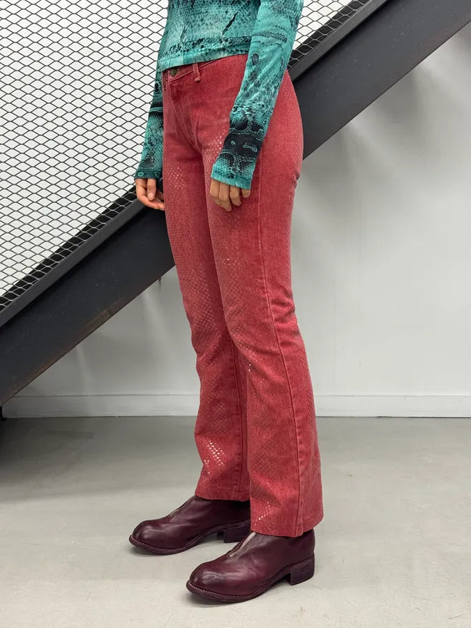 2000s Cavalli Red Denim Sequin Flare Jeans NjFBppN 4