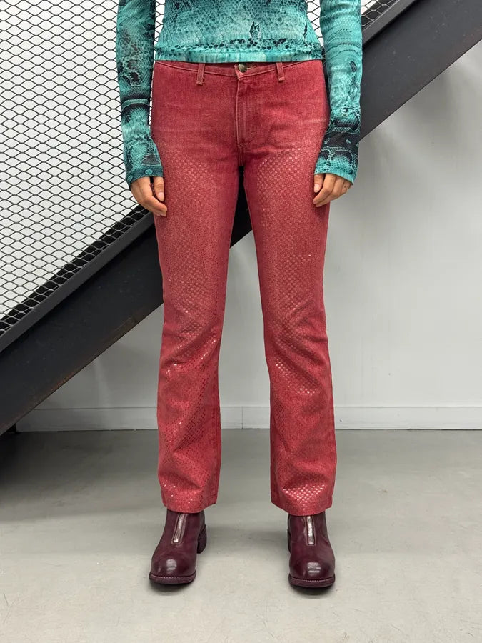 2000s Cavalli Red Denim Sequin Flare Jeans NjFBppN 3