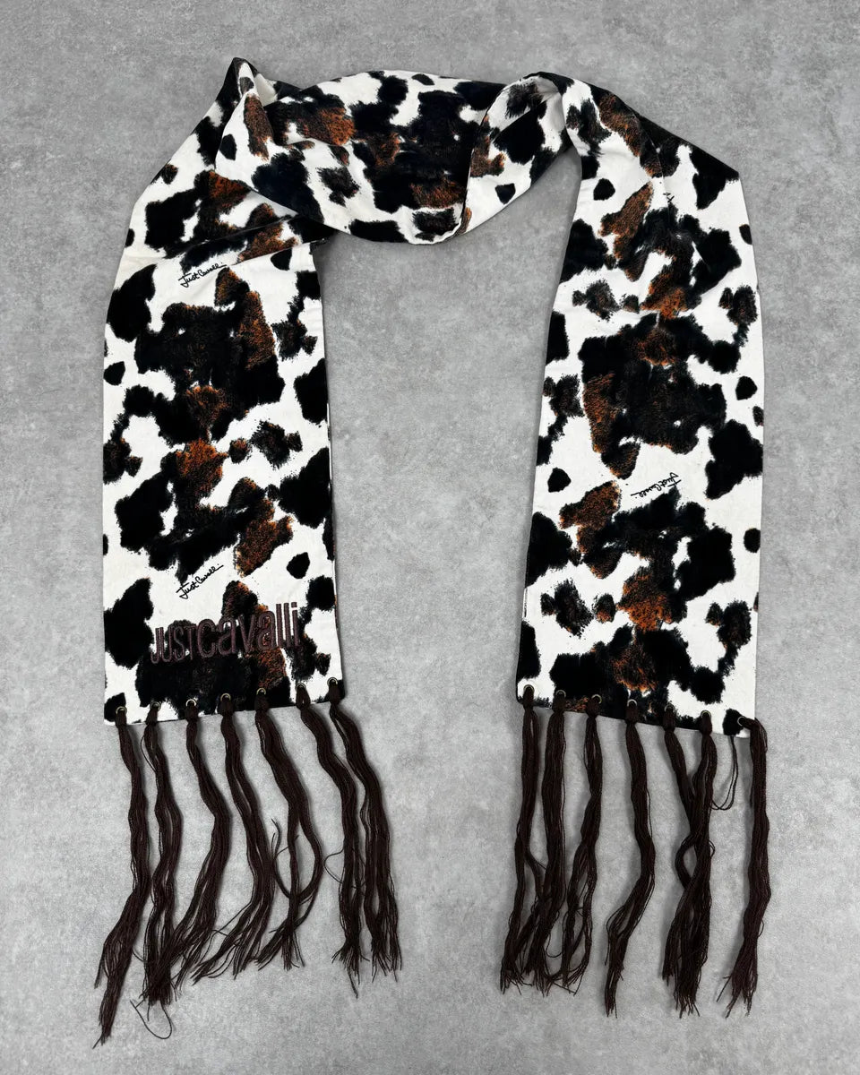 SS2004 Cavalli White Cow Print Fringe Scarf CiFSpzT 0