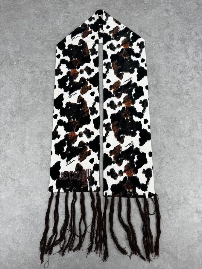 SS2004 Cavalli White Cow Print Fringe Scarf CiFSpzT 2