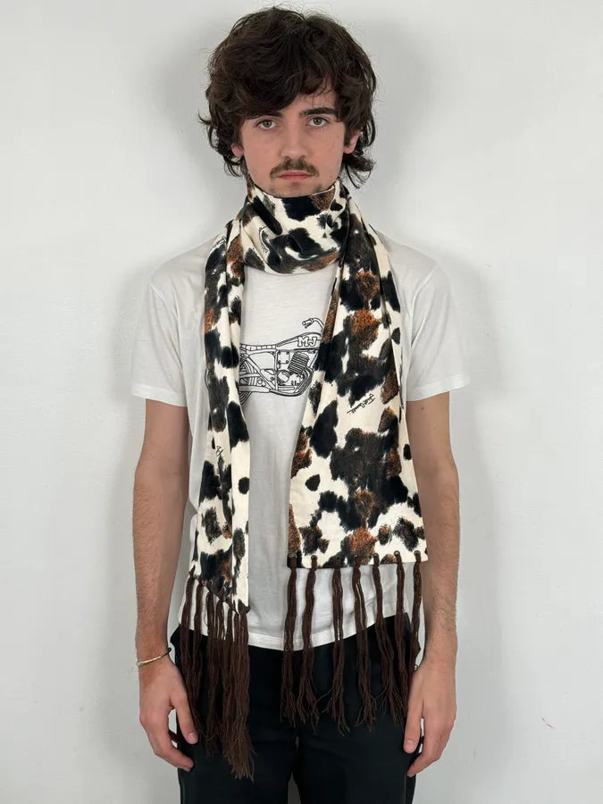 SS2004 Cavalli White Cow Print Fringe Scarf CiFSpzT 1