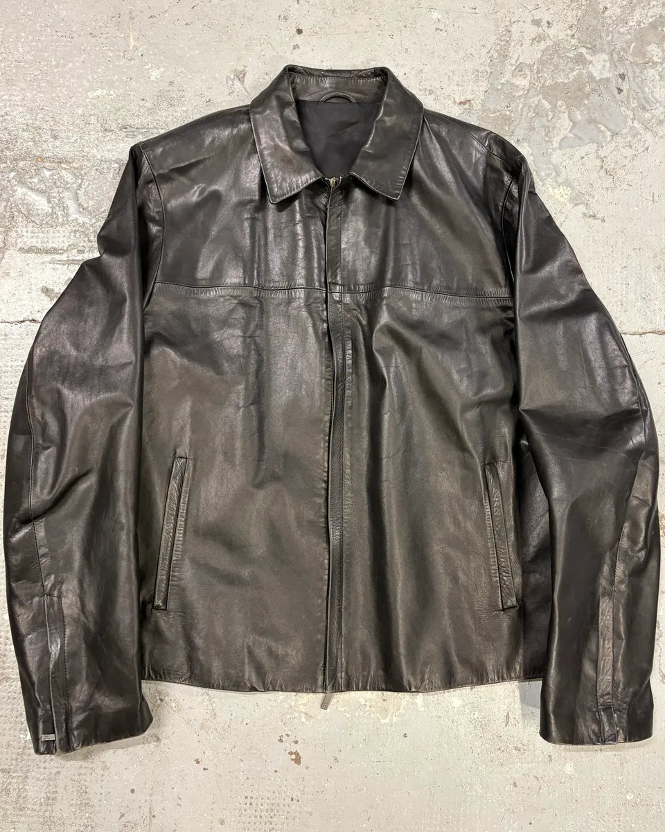 2000s Kenzo Homme Black Leather Jacket (L/XL) yGgoivZ 0
