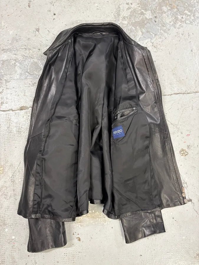 2000s Kenzo Homme Black Leather Jacket (L/XL) yGgoivZ 6
