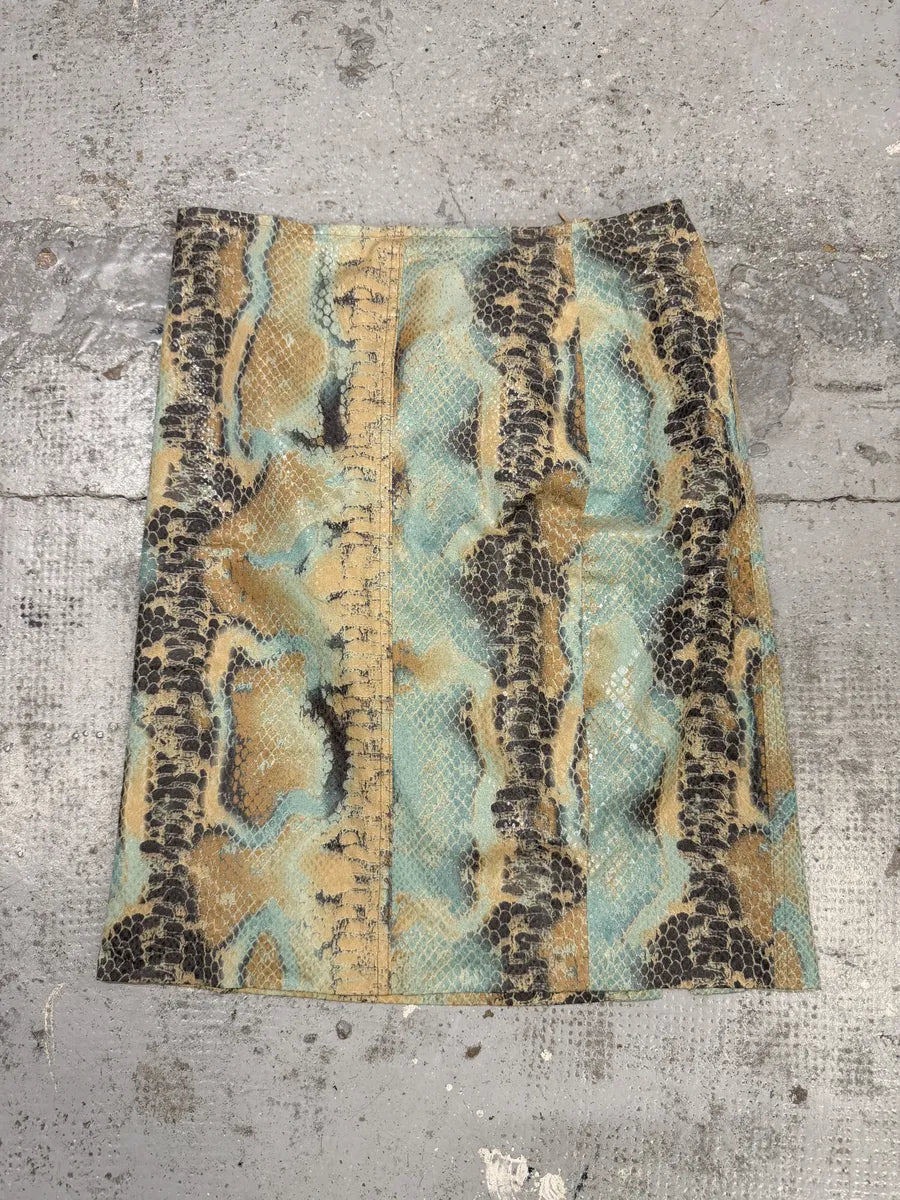 2000s Lanvin Beige & Blue Snakeskin Effect Skirt OmQumTZ 0