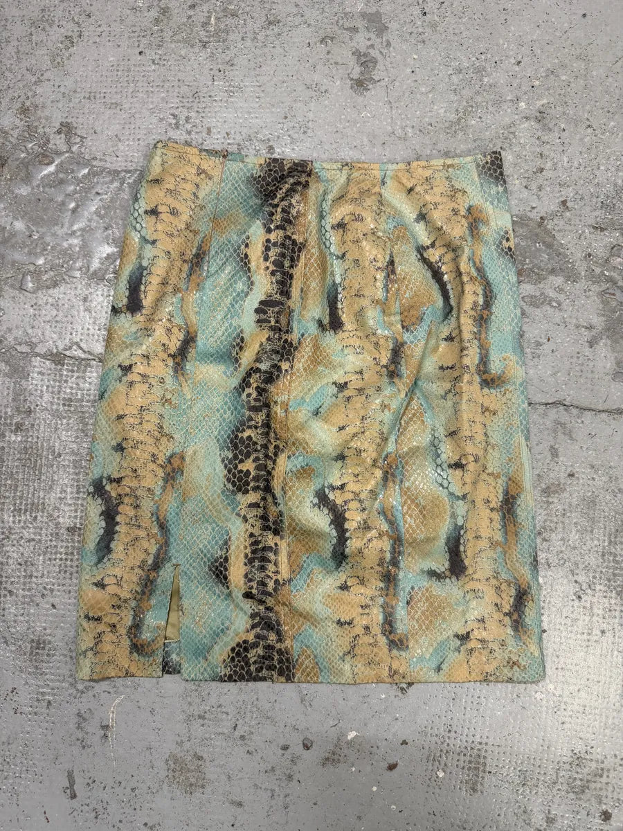 2000s Lanvin Beige & Blue Snakeskin Effect Skirt OmQumTZ 1