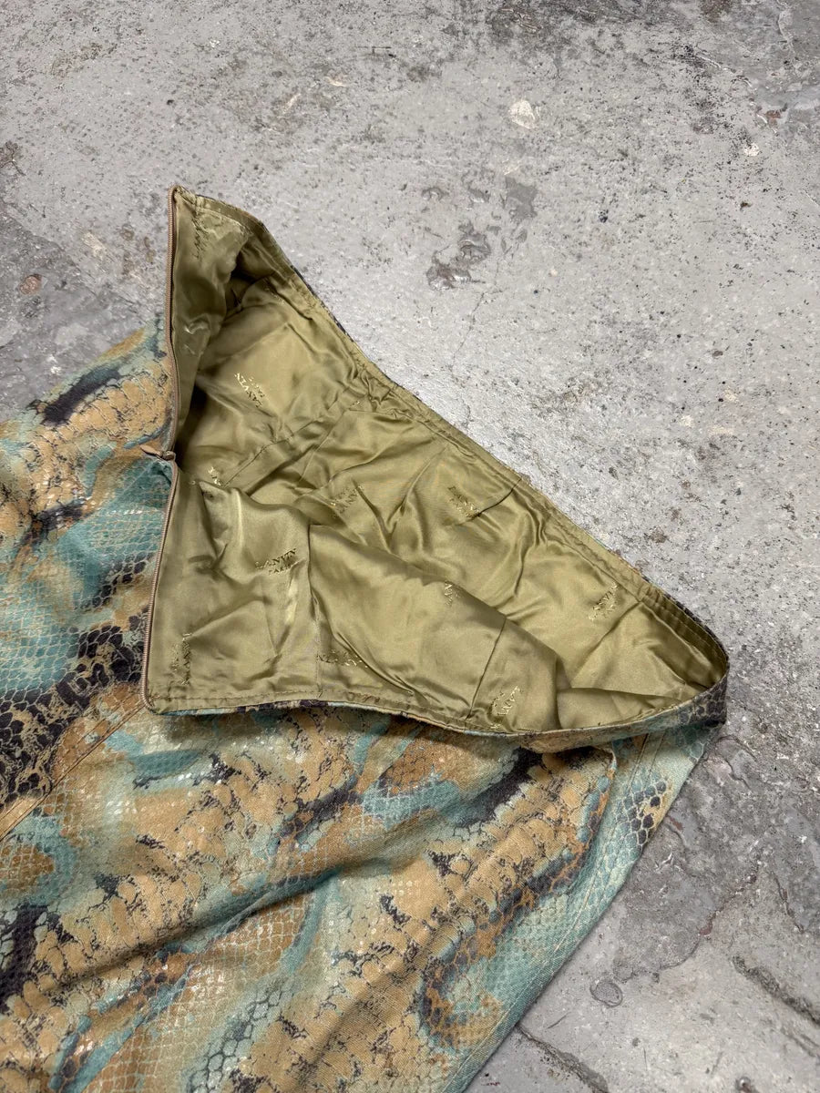 2000s Lanvin Beige & Blue Snakeskin Effect Skirt OmQumTZ 2