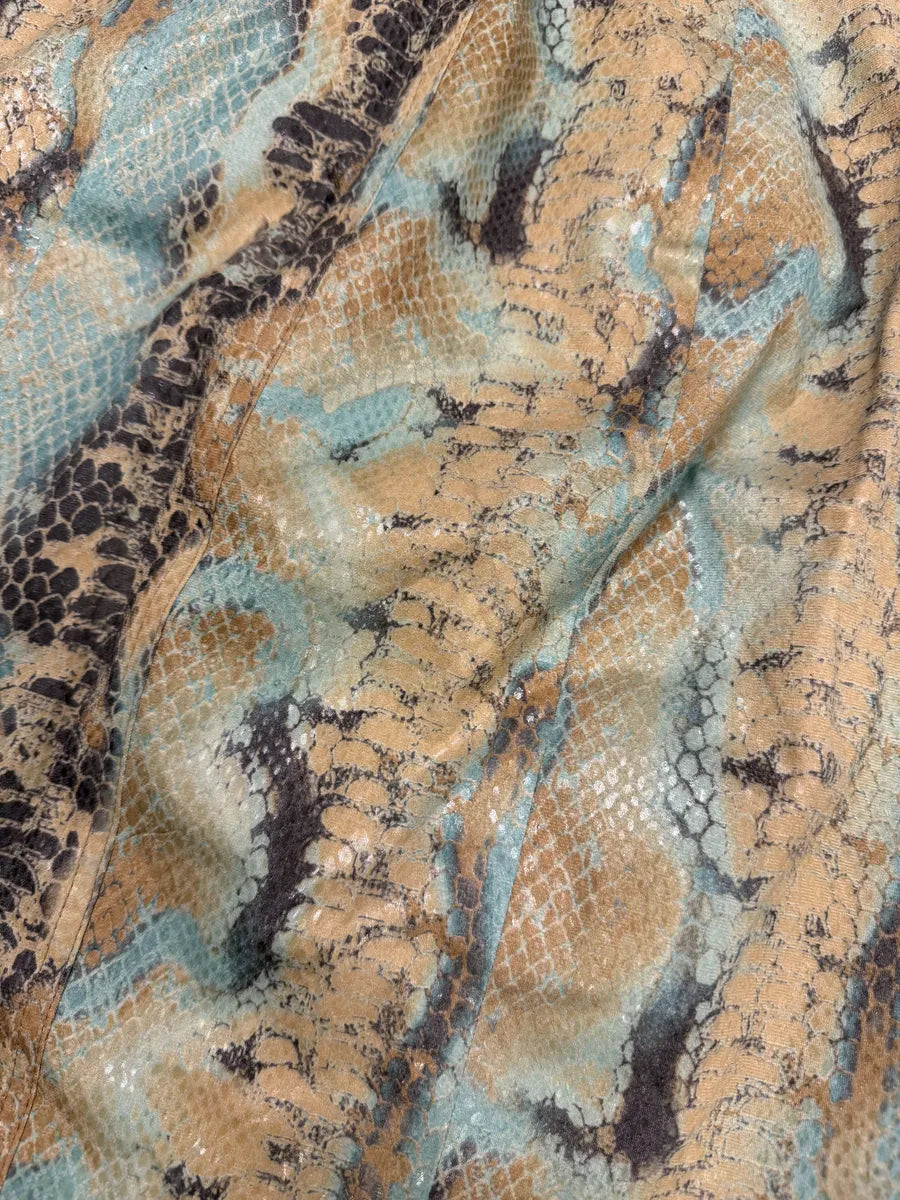 2000s Lanvin Beige & Blue Snakeskin Effect Skirt OmQumTZ 3