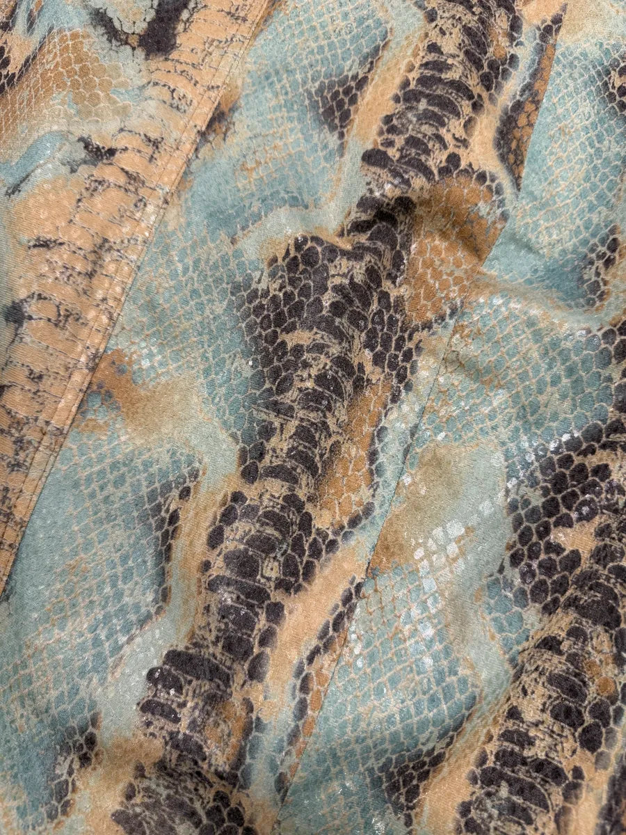 2000s Lanvin Beige & Blue Snakeskin Effect Skirt OmQumTZ 4