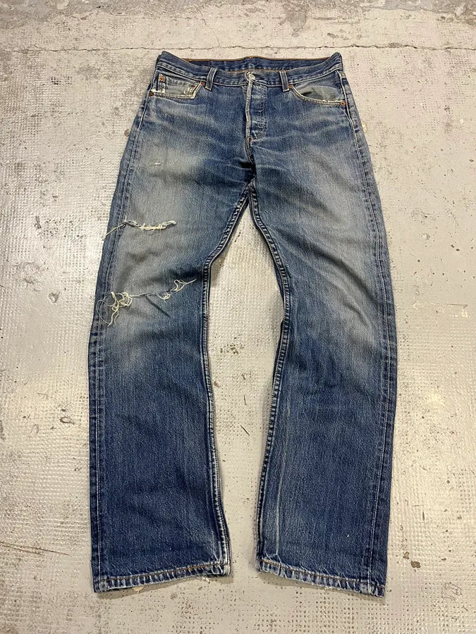 2000s Levis 501 Blue Distressed 501 Denim Jeans WjjBHbv 0