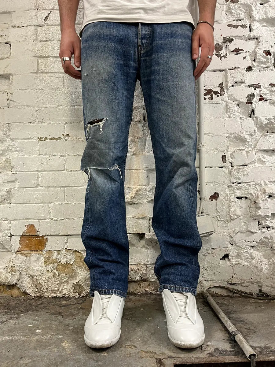 2000s Levis 501 Blue Distressed 501 Denim Jeans WjjBHbv 1