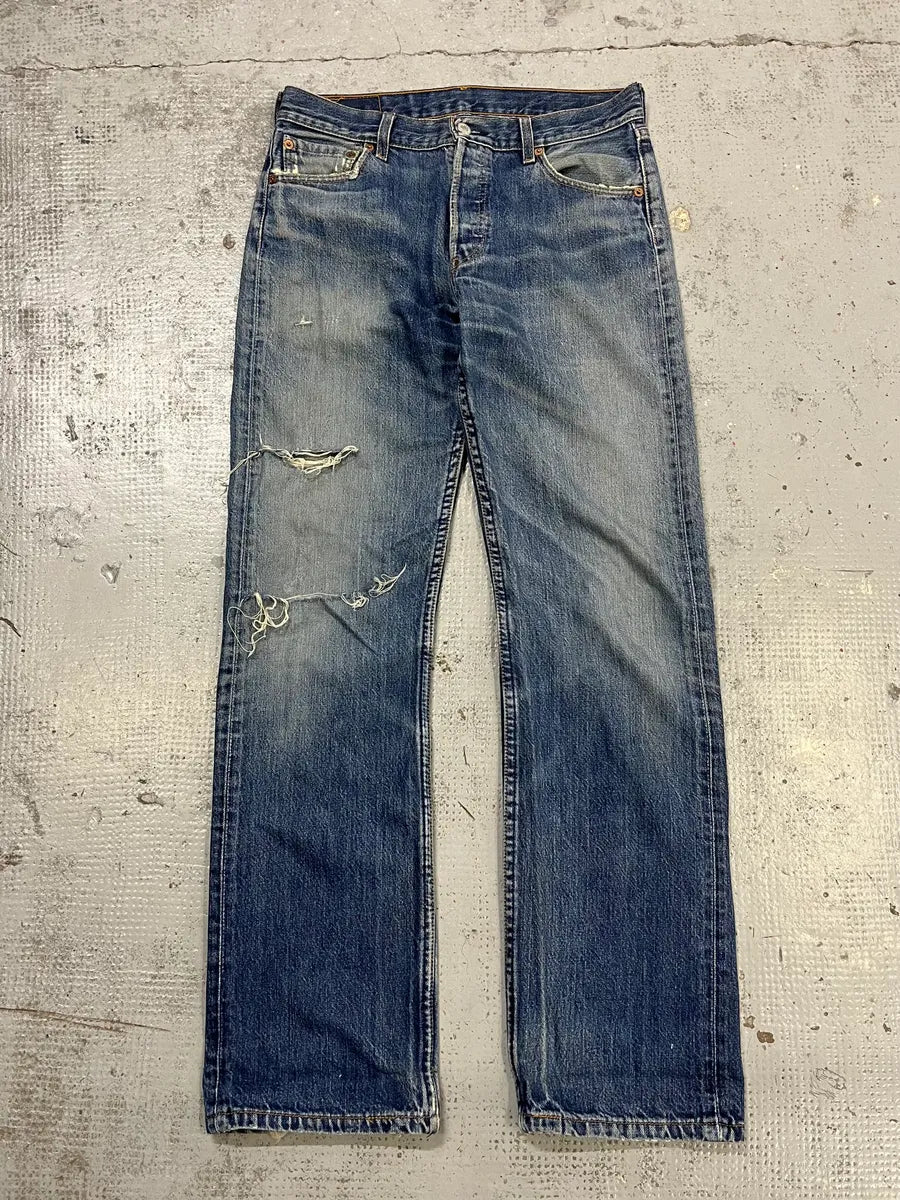 2000s Levis 501 Blue Distressed 501 Denim Jeans WjjBHbv 4